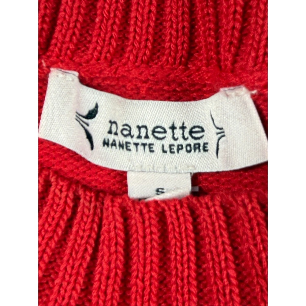 Nanette Lepore Red Je T'aime Heart Rhinestone Knit Sweater Womens Small - Picture 4 of 12